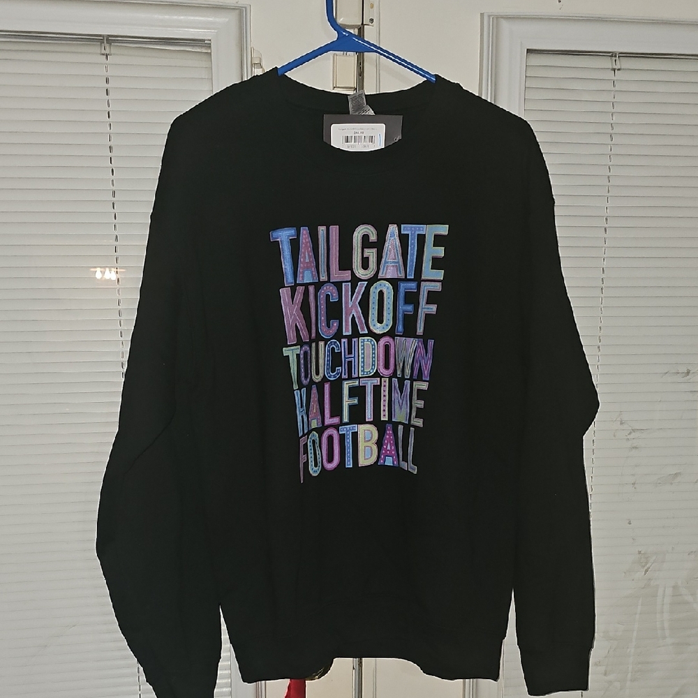 Women's Black Crewneck Sweater with Colorful Text